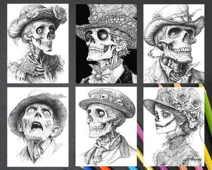 Victorian Zombies Halloween Adult Coloring Pages Printable PDF