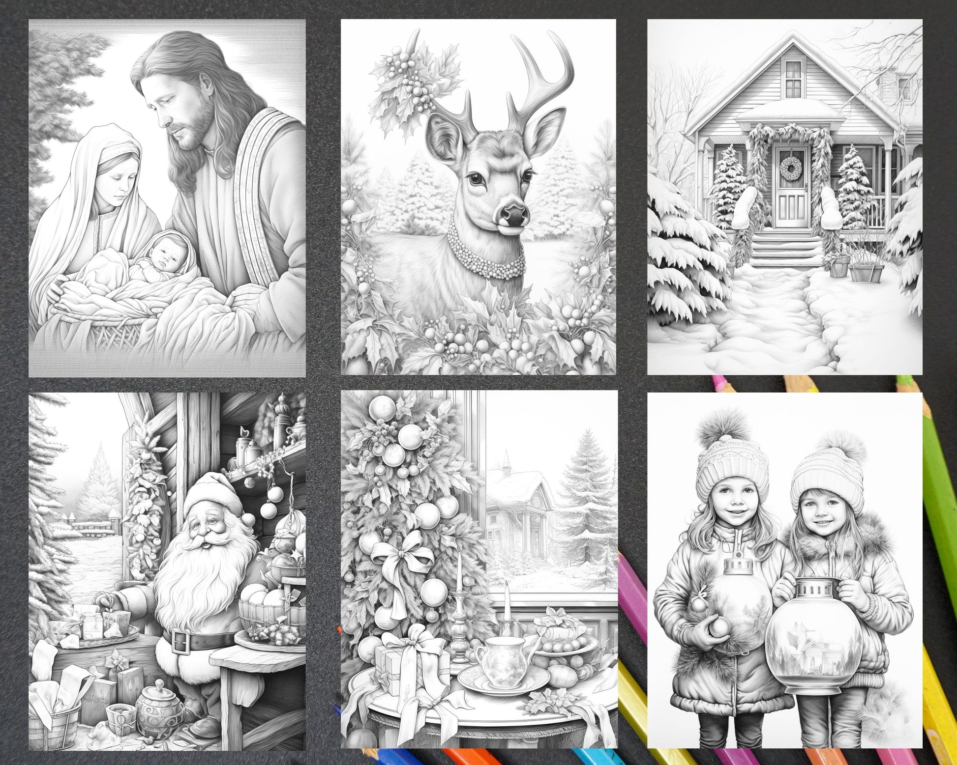 90 Merry Christmas Grayscale Coloring Pages Printable for Adults, PDF – RASPIEE 90-merry-christmas-grayscale-coloring-pages-printable-for-adults-pdf-raspiee