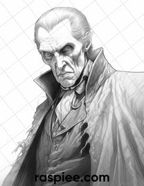 50 Count Dracula Grayscale Coloring Pages Printable for Adults, PDF Fi ...