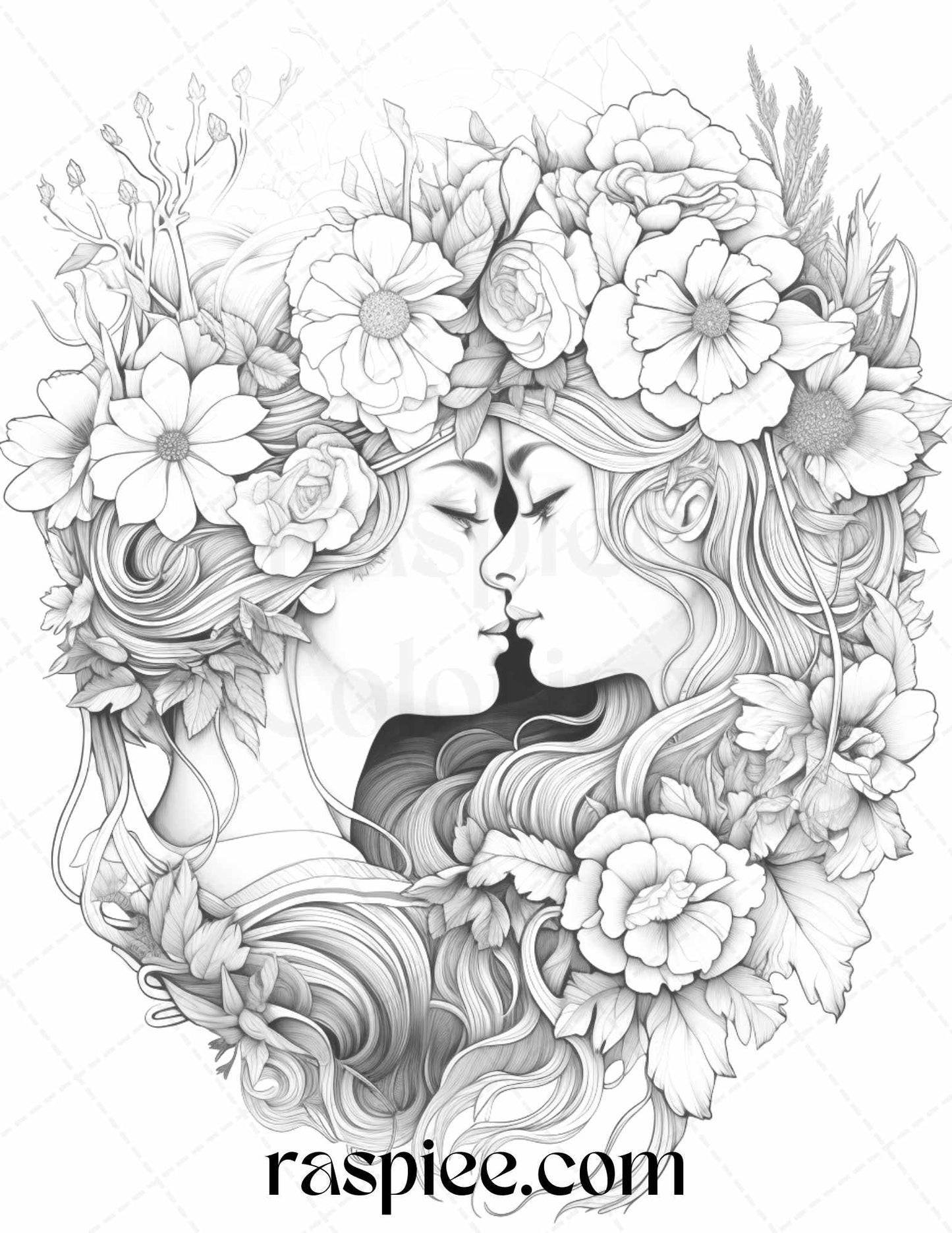 Romantic Couple Flowers Grayscale Coloring Pages for Adults, Floral Illustrations in High-Quality Grayscale Prints, Relationship Coloring Book for Stress Relief, Flowers and Couples Coloring Bundle, Adult Coloring Pages with Romantic Themes, Printable Love Coloring Decorations
