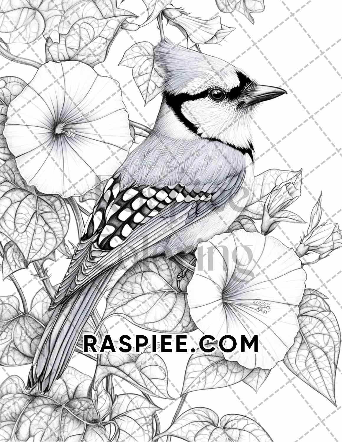 Flowers and Birds Adult Coloring Pages Printable PDF Instant Download - RASPIEE