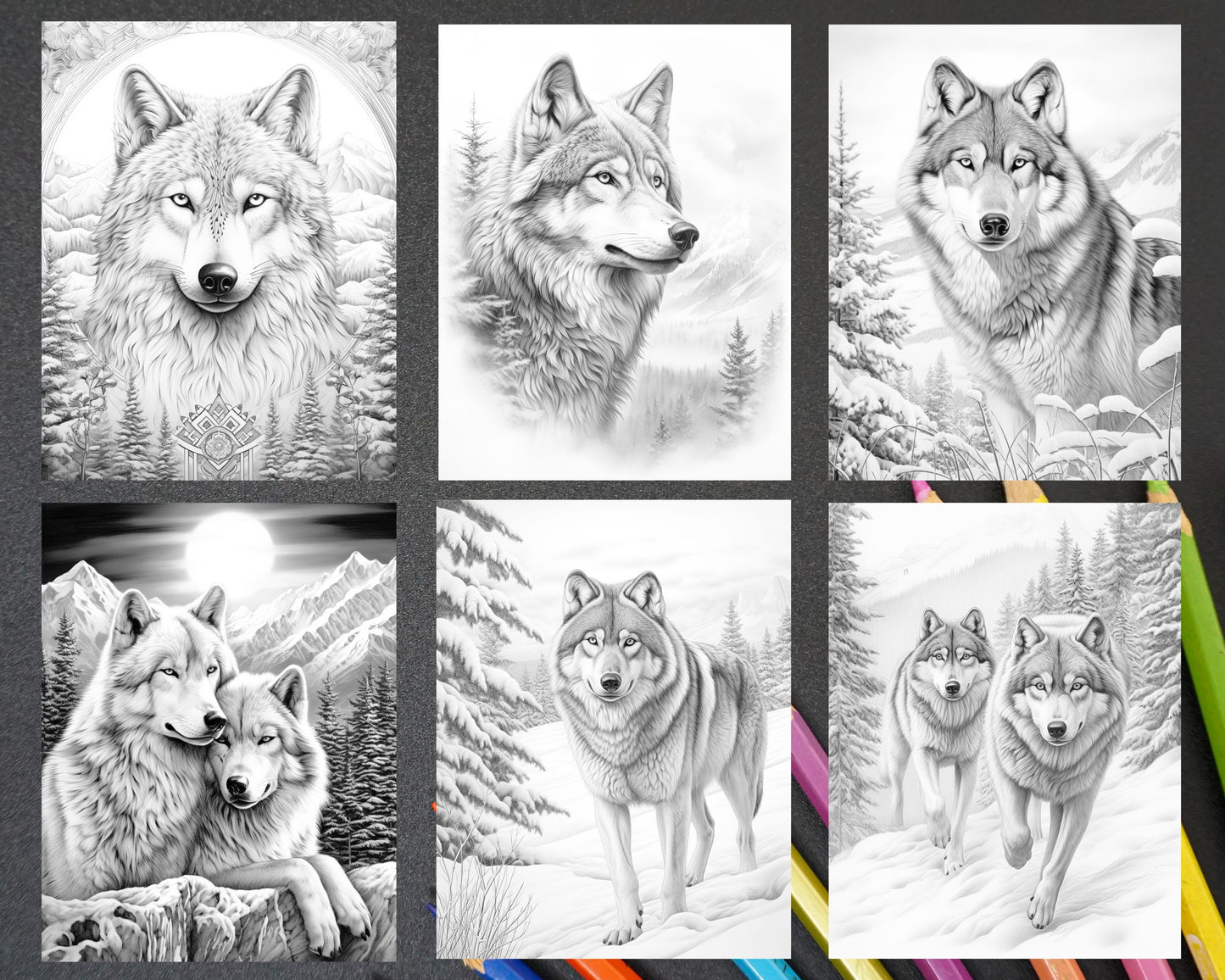 Winter Wolf Grayscale Coloring Page, Printable Adult Coloring Sheet, Arctic Animal Coloring Pages, Wolf Coloring Book Printable, Snowy Wildlife Coloring Page, Stress Relief Activity, Winter Forest Animals Coloring Pages, DIY Coloring Project, Relaxing Coloring Activity, Animal Coloring Sheets, Winter Coloring Pages
