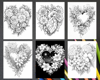 60 Valentine's Day Flowers Grayscale Adult Coloring Pages, Printable P ...