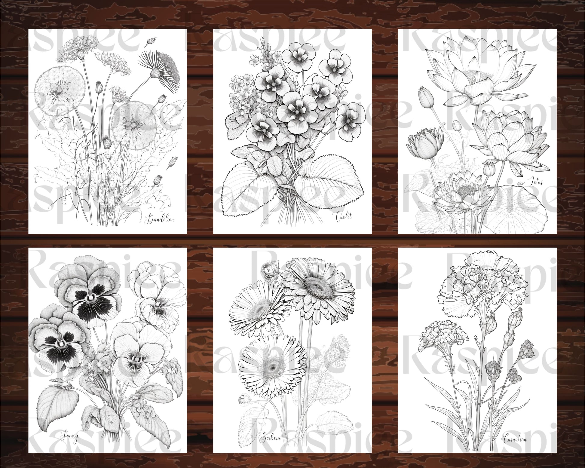 Botanical Flowers Printable Grayscale Coloring Pages for Adults