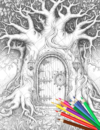 40 Magical Forest Gates Grayscale Coloring Pages Printable for Adults ...