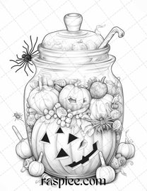 40 Halloween in Jar Grayscale Coloring Pages for Adults, Printable PDF ...