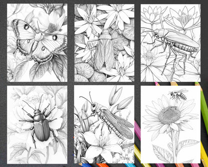 Insects and Flowers Adult Coloring Pages - RASPIEE