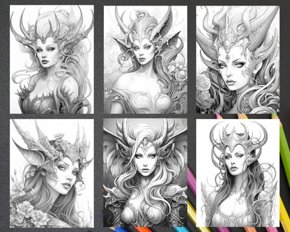 Dark evil fairy coloring page, Grayscale fantasy art printable, Adult stress relief coloring, Gothic fairy witchcraft, Instant download illustration, Creepy fantasy creature, Witchy grayscale coloring, Haunting fairy art, Mystical coloring book page, Spooky grayscale drawing, Enchanting adult coloring sheet