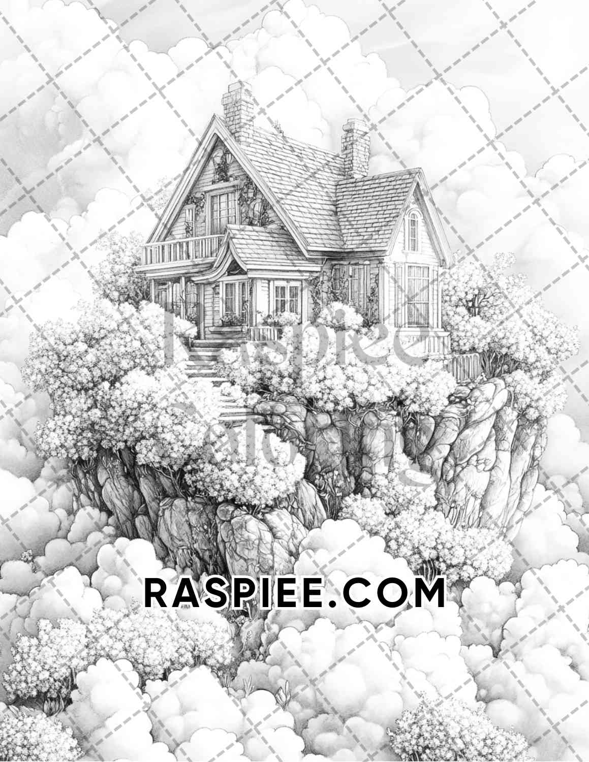 Fantasy Flower Houses Adult Coloring Pages Printable PDF Instant Download