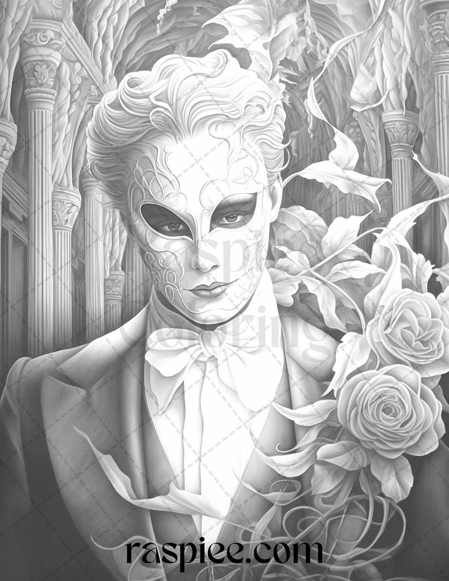 Phantom of the Opera Grayscale Coloring Pages Printable for Adults, PD