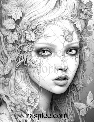 60 Halloween Zombie Fairy Grayscale Coloring Pages Printable for Adult ...