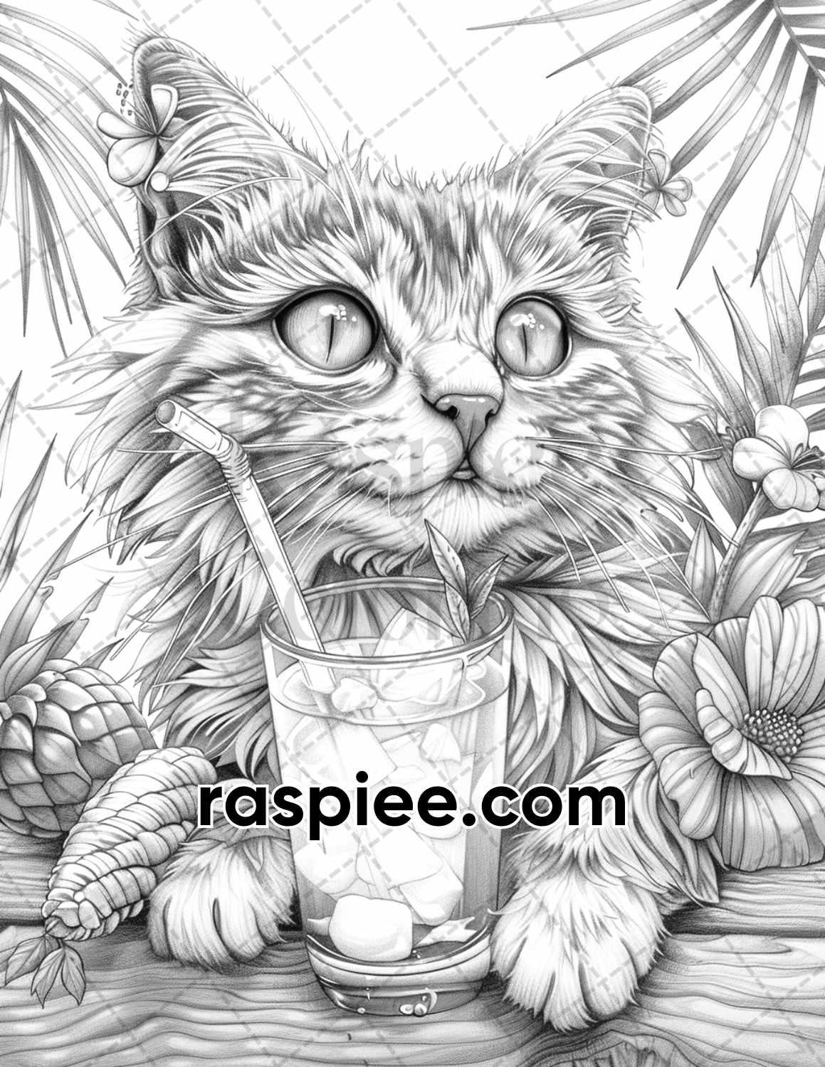 100 Summer Cats Grayscale Adult Coloring Pages, Printable PDF Instant โ RASPIEE 100-summer-cats-grayscale-adult-coloring-pages-printable-pdf-instant-raspiee
