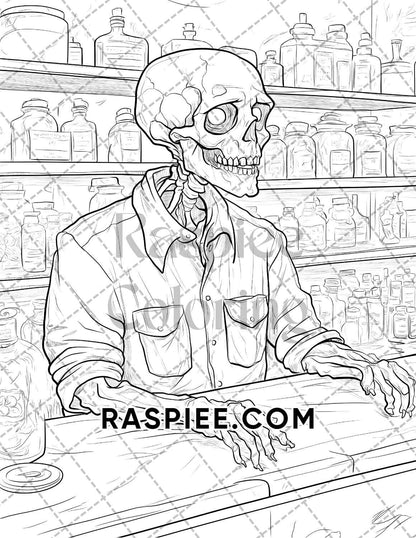 Scary Zombies Halloween Adult Coloring Pages Printable PDF Instant Download