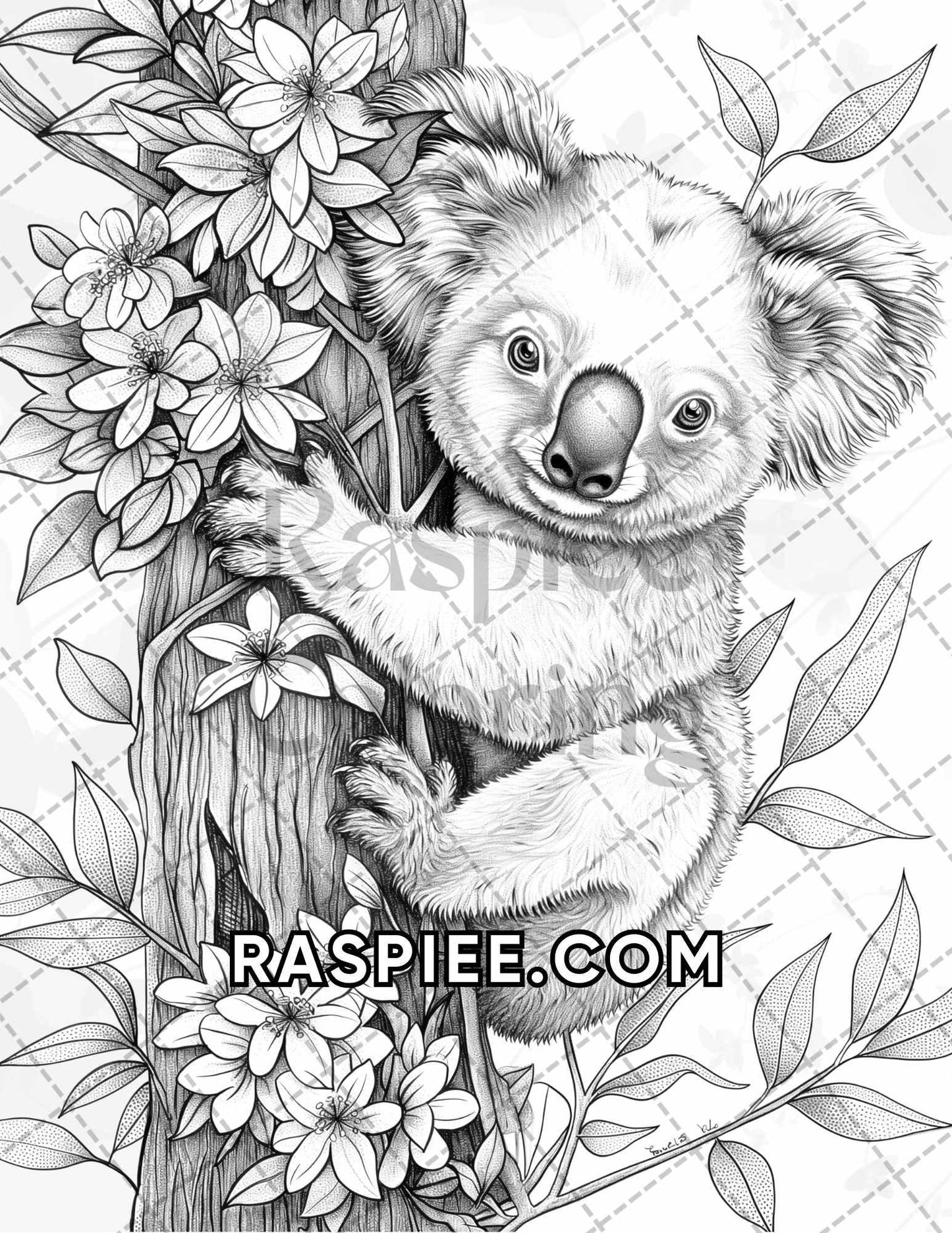 75 Animals in Flowers Grayscale Adult Coloring Pages Printable PDF Instant Download - RASPIEE