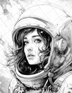 50 Astronaut Girl Portrait Grayscale Coloring Pages Printable for Adul ...