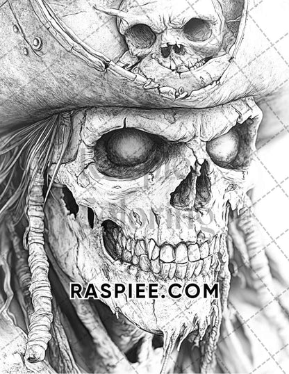 Zombie Pirates Halloween Adult Coloring Pages Printable PDF Instant Download