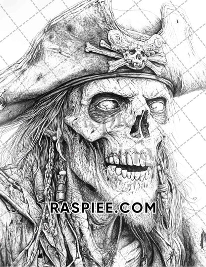 Zombie Pirates Halloween Adult Coloring Pages Printable PDF Instant Download