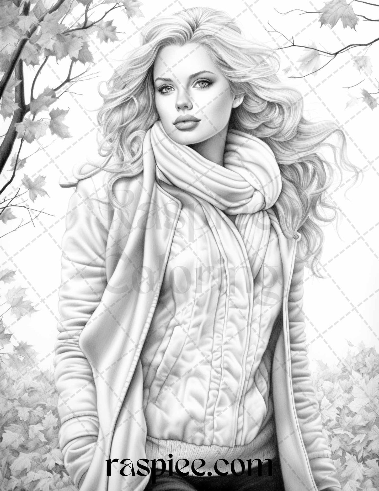 40 Fall Fashion Grayscale Coloring Pages for Adults, Printable PDF File Instant Download