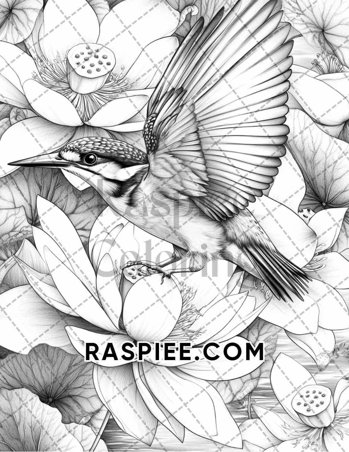 Flowers and Birds Adult Coloring Pages Printable PDF Instant Download - RASPIEE