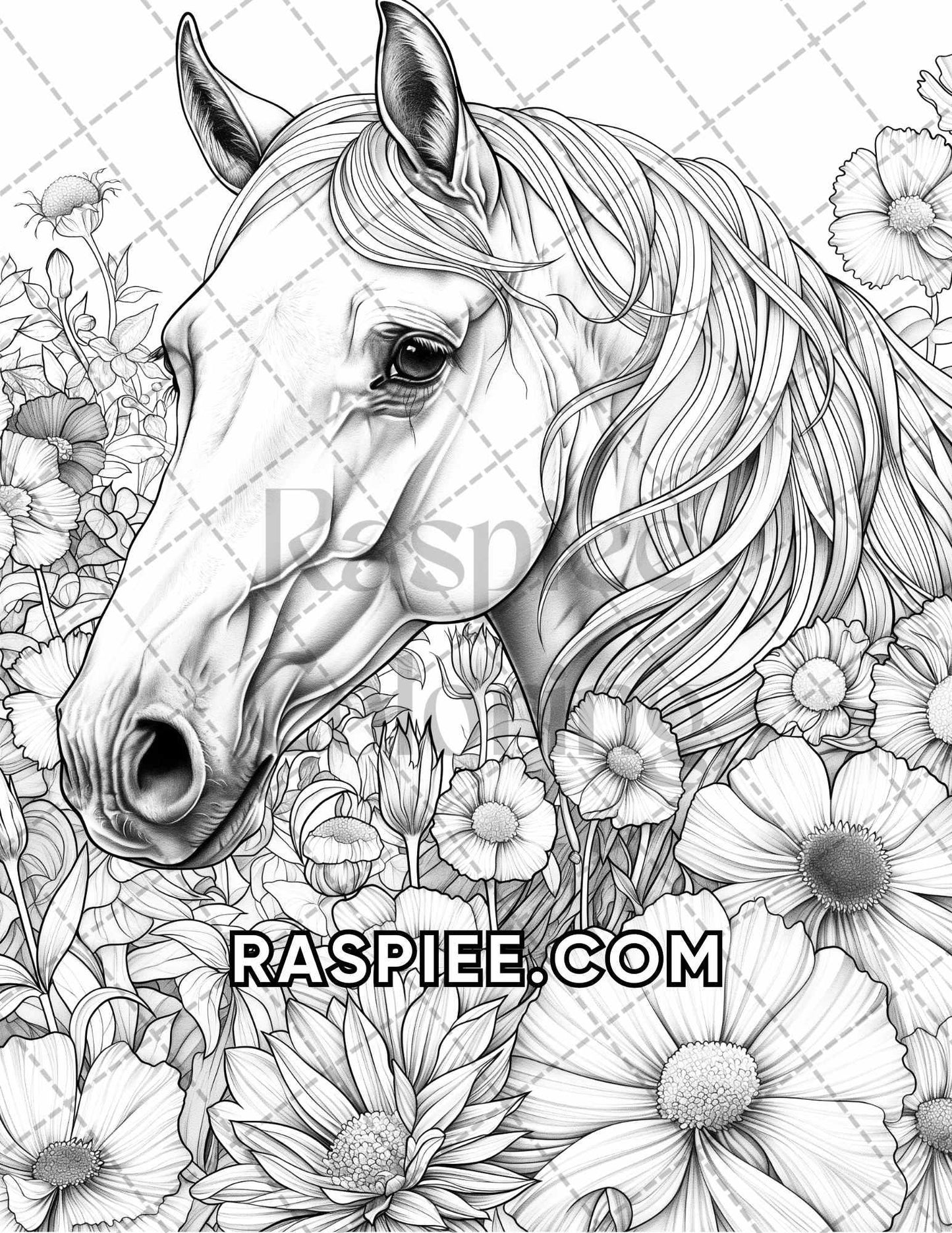 75 Animals in Flowers Grayscale Adult Coloring Pages Printable PDF Instant Download - RASPIEE