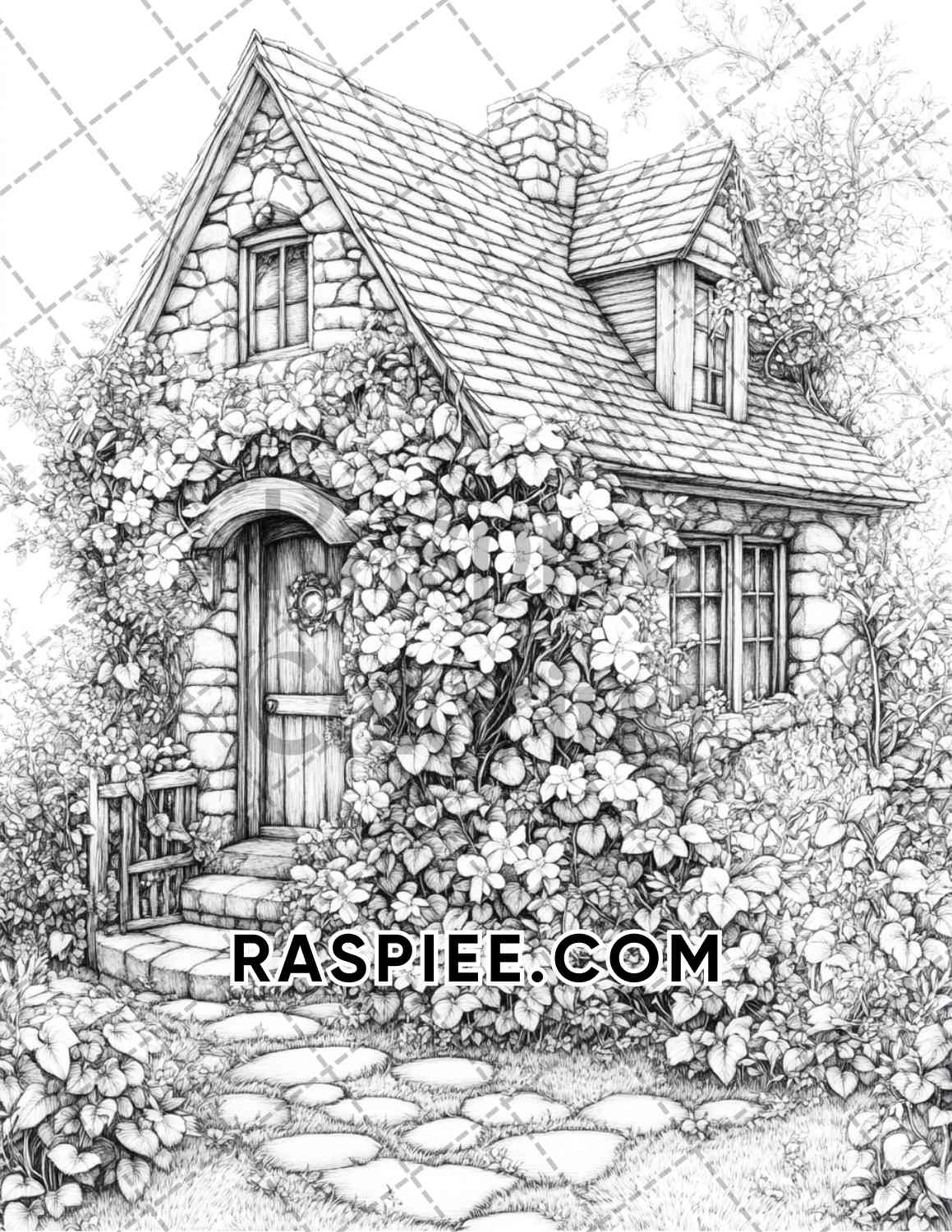 Fantasy Flower Houses Adult Coloring Pages Printable PDF Instant Download