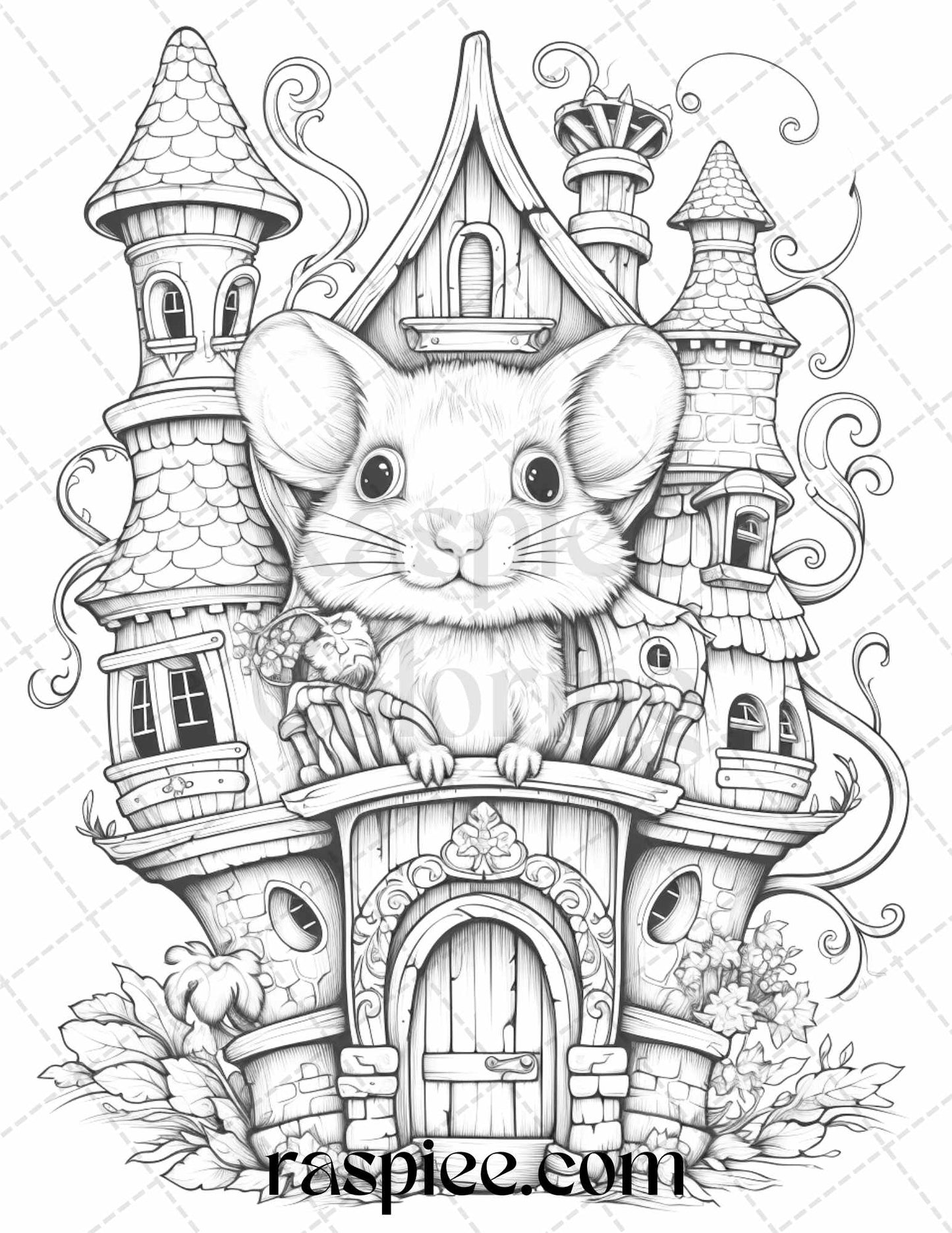 40 Magical Mouse Houses Grayscale Coloring Pages Printable for Adults, PDF File Instant Download - raspiee