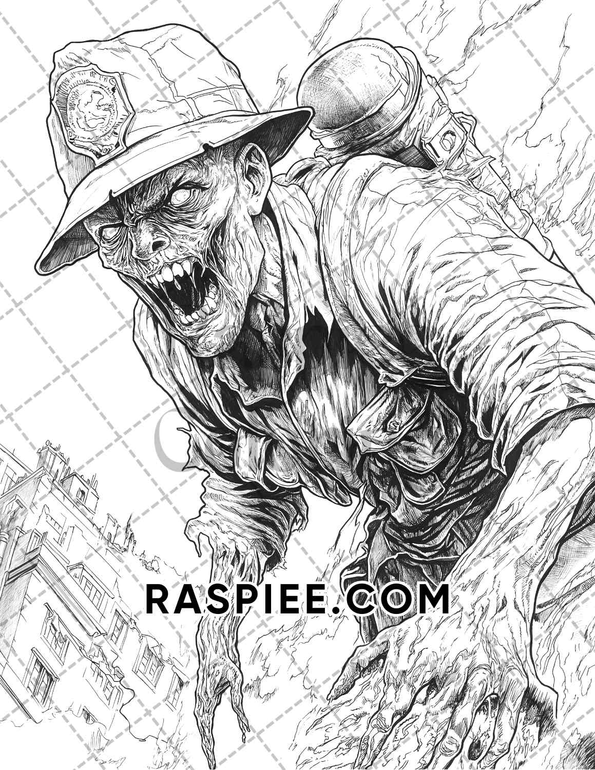 Scary Zombies Halloween Adult Coloring Pages Printable PDF Instant Download