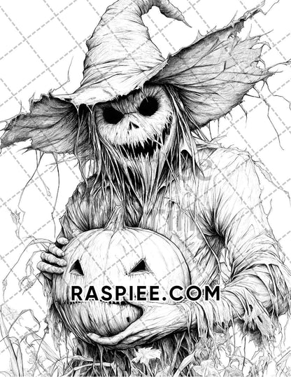 Horror Scarecrow Halloween Adult Coloring Pages Printable PDF Instant Download