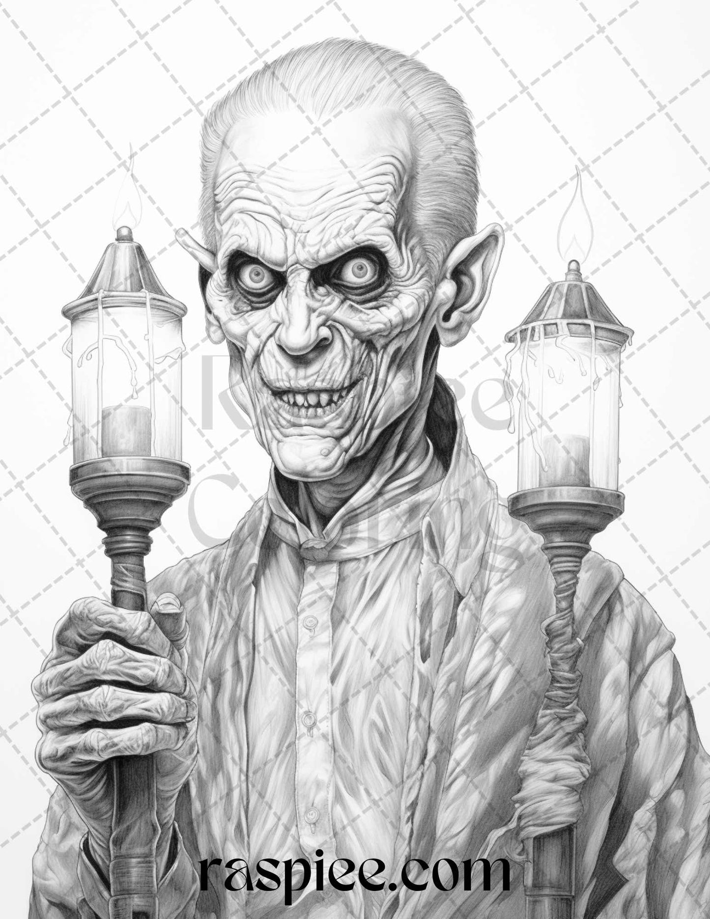 60 Halloween Vampire Grayscale Coloring Pages Printable for Adults, PDF File Instant Download
