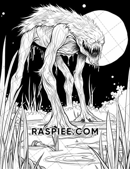 50 Spooky Monsters Halloween Adult Coloring Pages Printable PDF Instant Download - RASPIEE