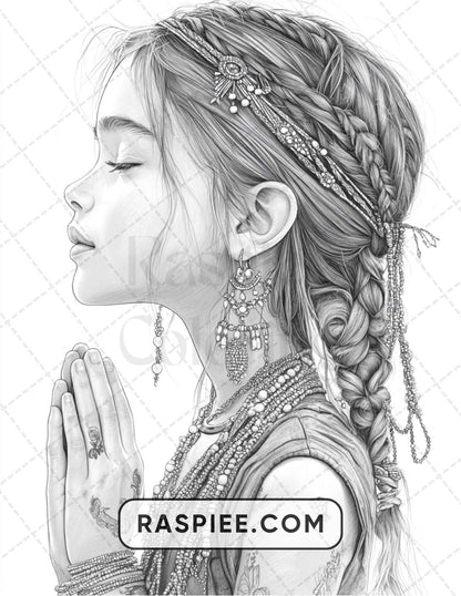 88 Bohemian Little Girls Portrait Adult Coloring Pages