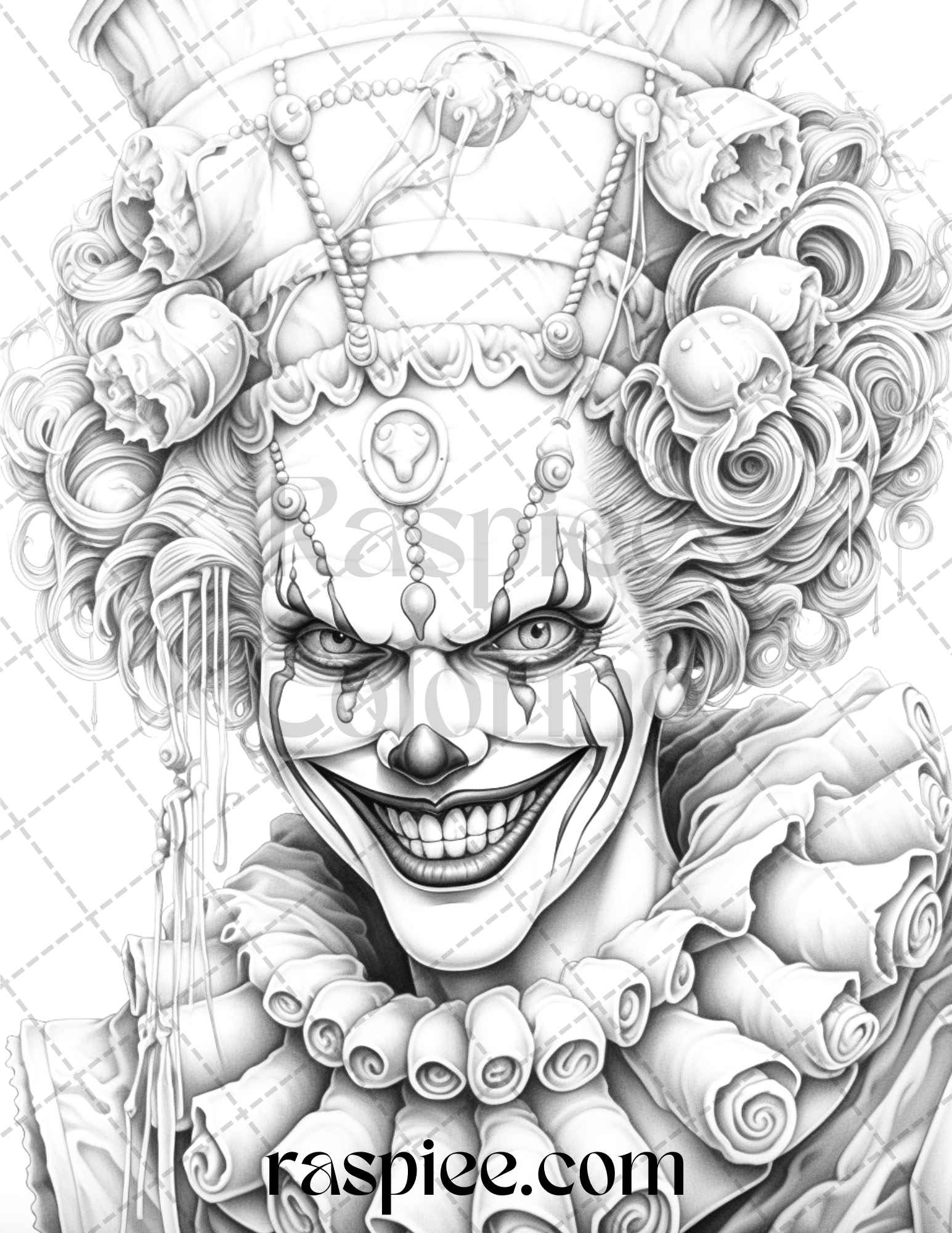 40 Spooky Clowns Grayscale Coloring Pages Printable for Adults, PDF File Instant Download - raspiee