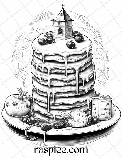 68 Halloween Spooky Desserts Grayscale Coloring Pages Printable for Adults, PDF File Instant Download