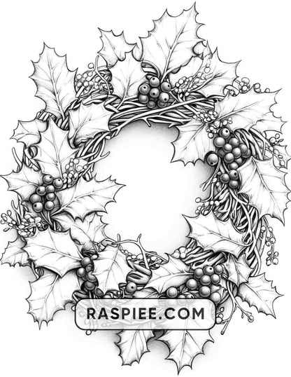 72 Christmas Wreaths Adult Coloring Pages - RASPIEE