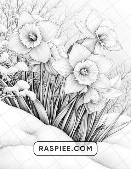 77 Winter Flowers Adult Coloring Pages