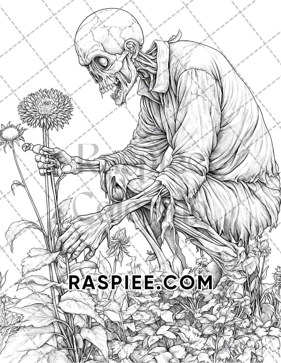 Scary Zombies Halloween Adult Coloring Pages Printable PDF Instant Download