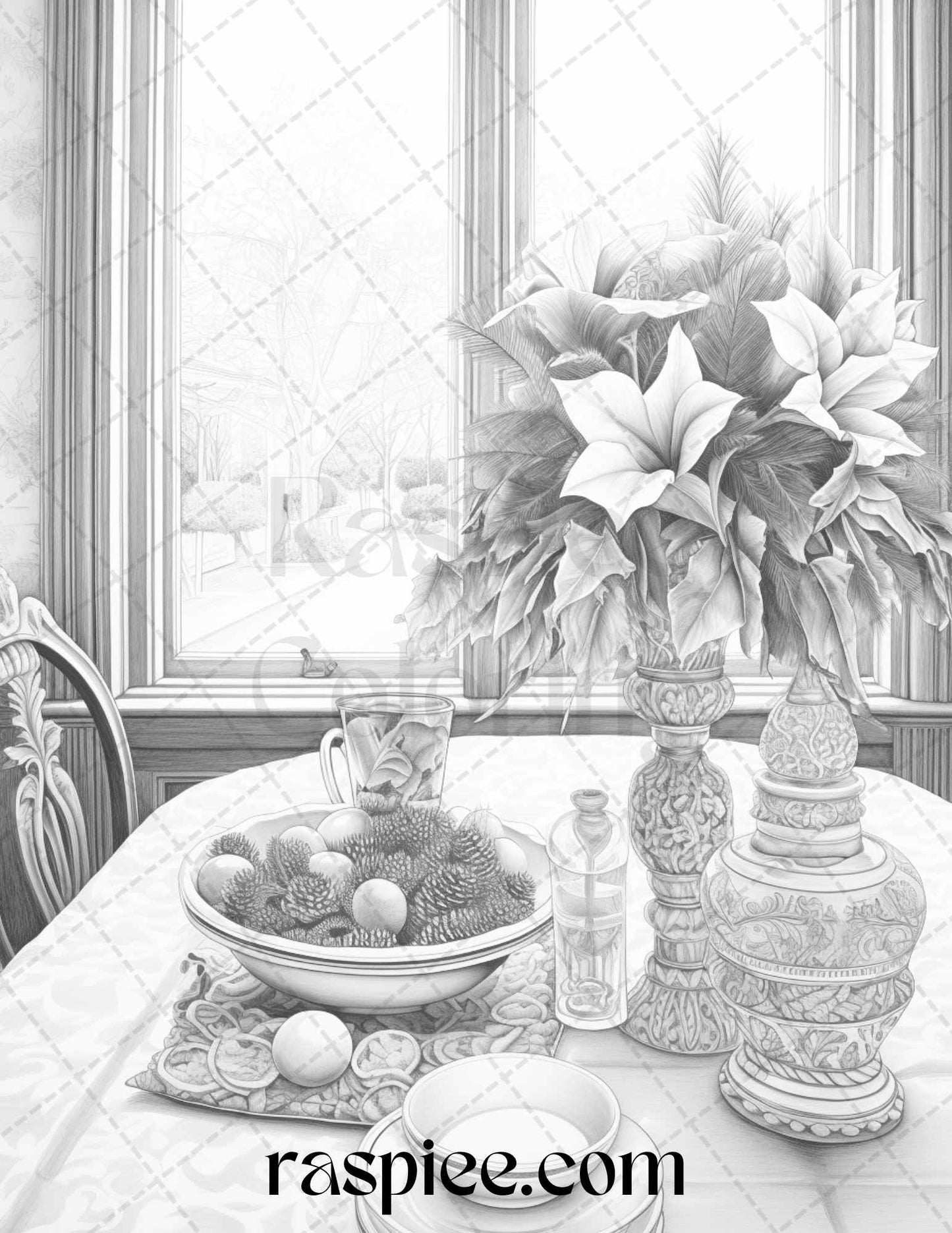 55 Christmas Decoration Grayscale Coloring Pages Printable for Adults, PDF File Instant Download - Raspiee Coloring