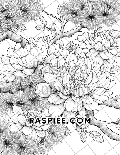 Fall Flowers Adult Coloring Pages Printable PDF Instant Download - RASPIEE