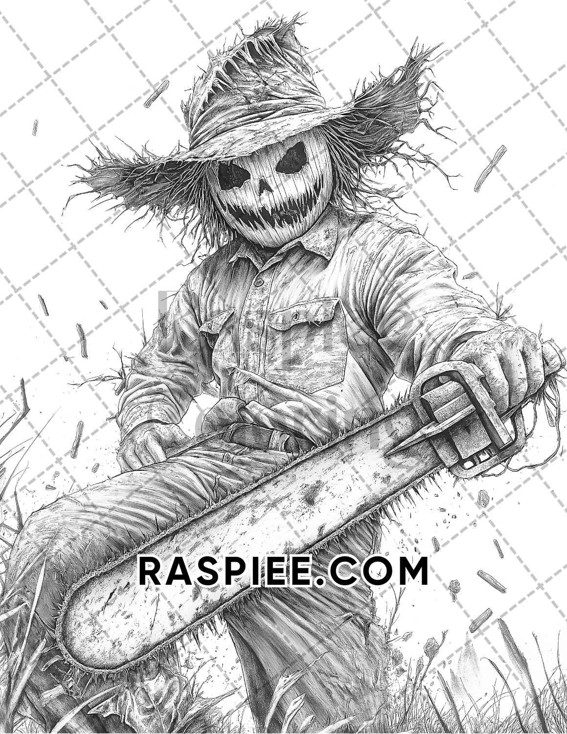 Horror Scarecrow Halloween Adult Coloring Pages Printable PDF Instant Download