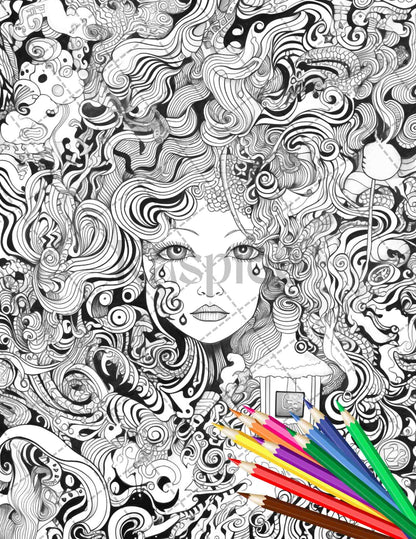 Psychedelic Trippy Coloring Book Printable for Adults, Grayscale Coloring Page, PDF File Instant Download - raspiee