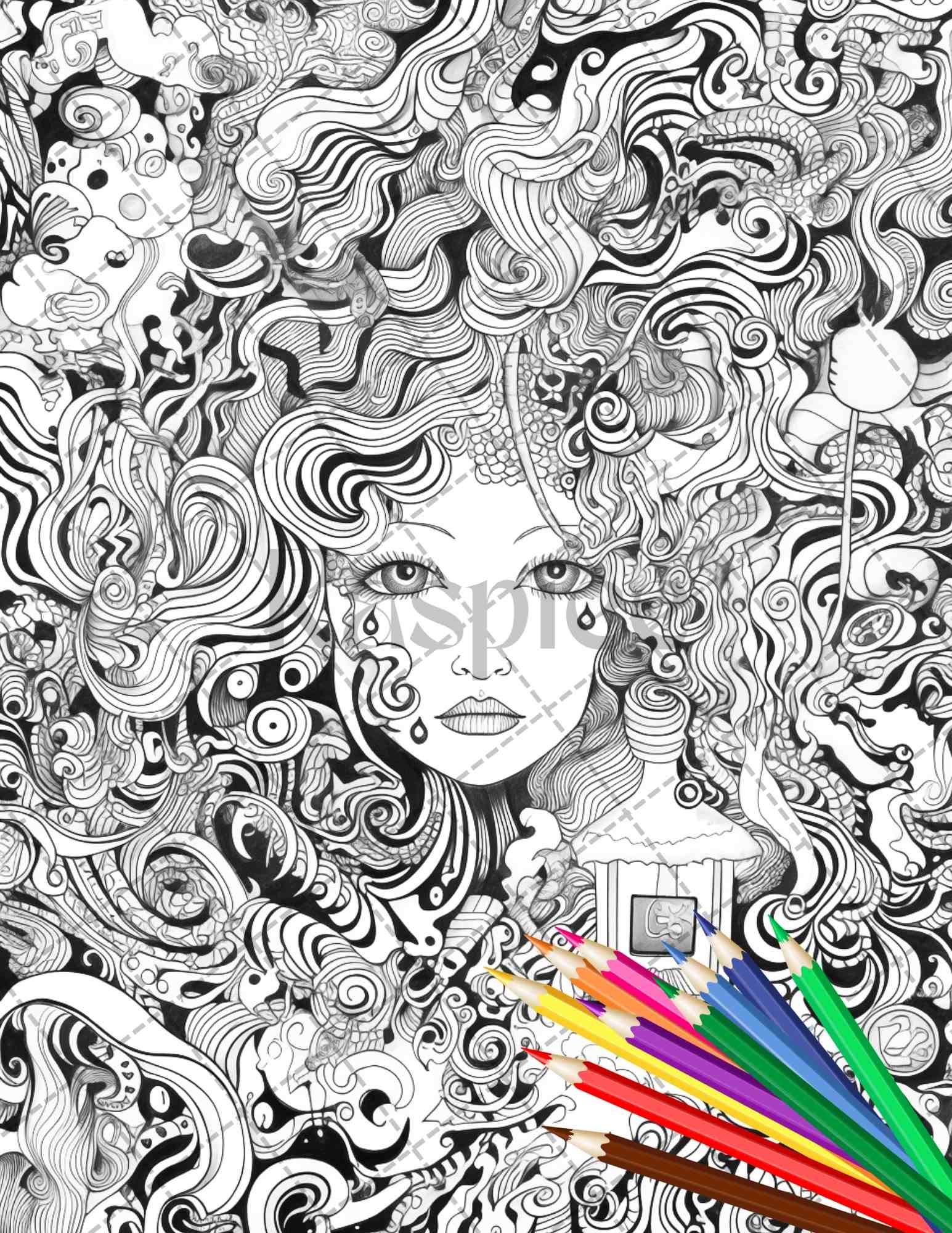 Grayscale Trippy Psychedelic Coloring Book Set 1 30 Printable