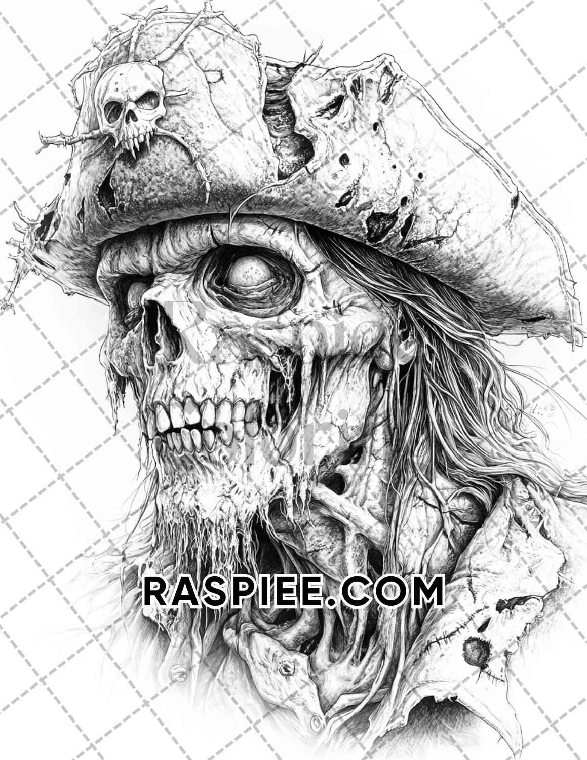 Zombie Pirates Halloween Adult Coloring Pages Printable PDF Instant Download