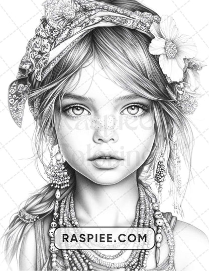 88 Bohemian Little Girls Portrait Adult Coloring Pages