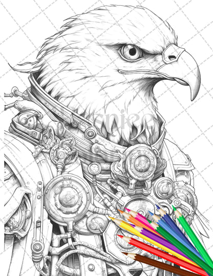 45 Steampunk Animals Grayscale Coloring Pages Printable for Adults Vol. 2, PDF File Instant Download - raspiee