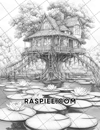 Fantasy Flower Houses Adult Coloring Pages Printable PDF Instant Download