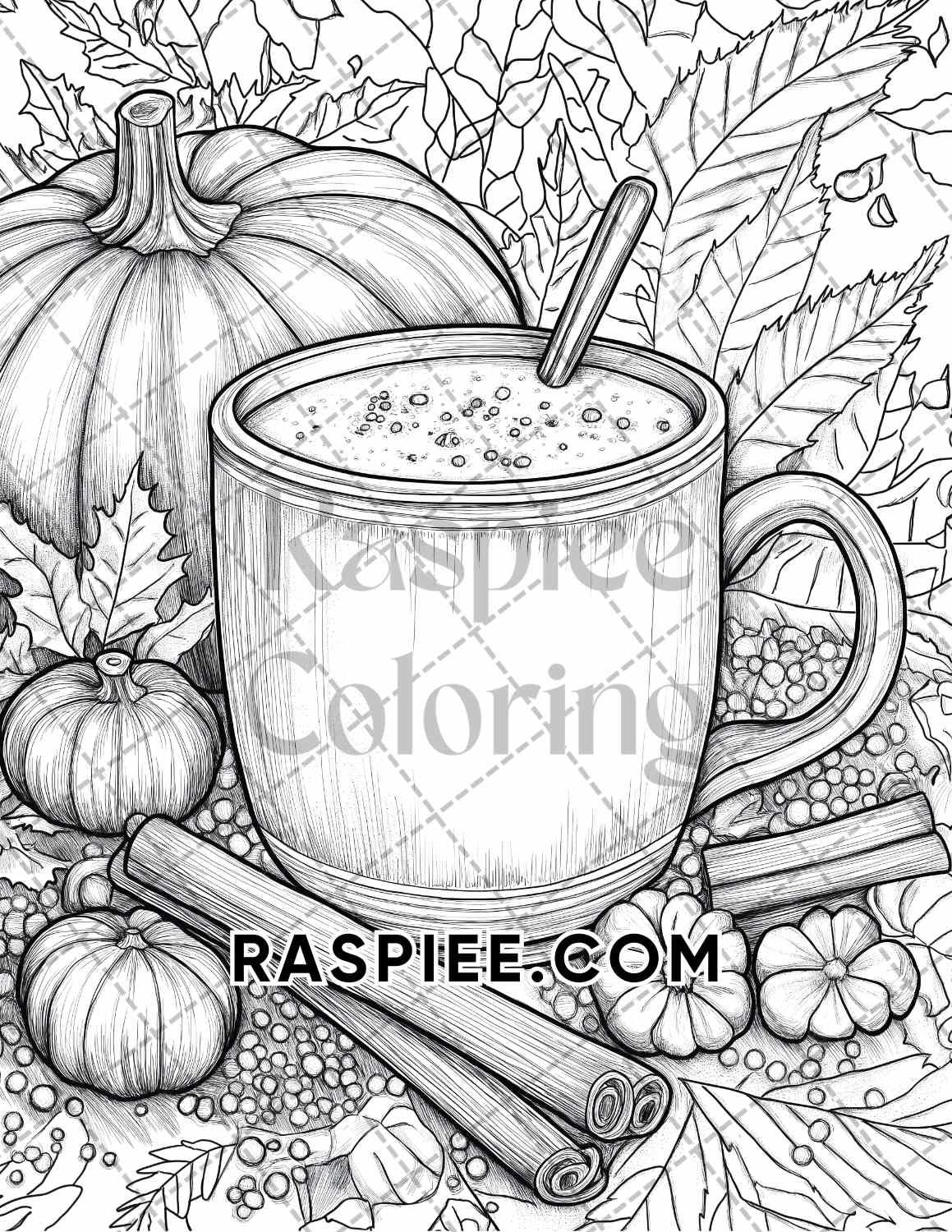 Autumn Charm Adult Coloring Pages Printable PDF Instant Download - RASPIEE