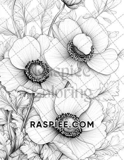 Seasonal Flowers Adult Coloring Pages Printable PDF Instant Download