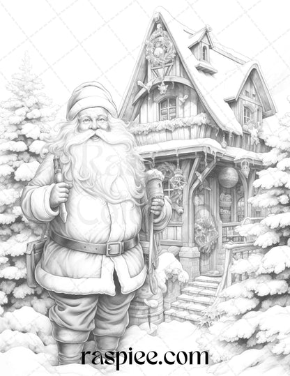 Christmas coloring pages for adults, Printable grayscale coloring sheets, Adult holiday coloring book, Merry Christmas grayscale prints, Relaxing holiday art for adults