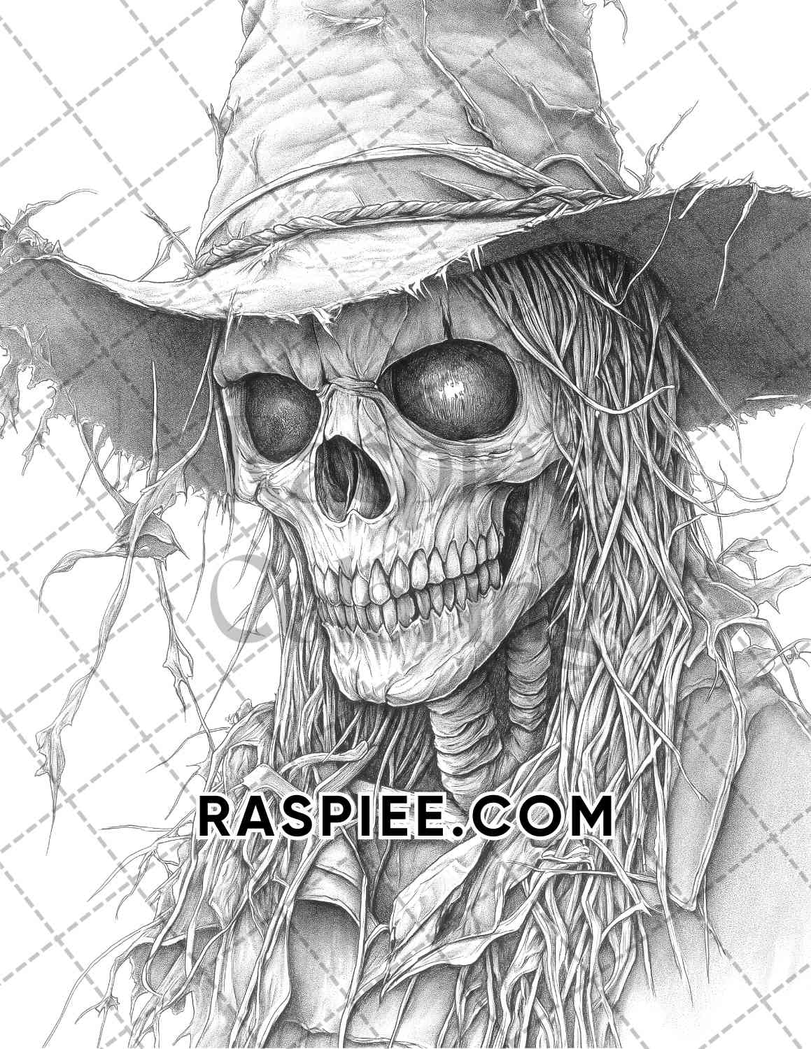 Horror Scarecrow Halloween Adult Coloring Pages Printable PDF Instant Download