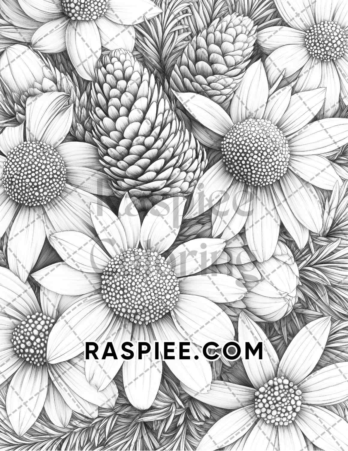 Fall Flowers Adult Coloring Pages Printable PDF Instant Download - RASPIEE